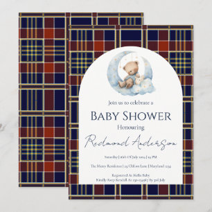 Blauw en rood Klassiek geruit jongens babyshower Kaart