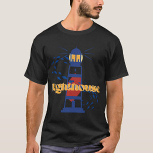 Blauw en rood marinevuurtoren t-shirt