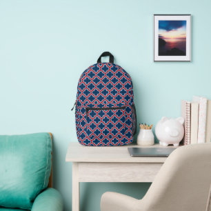 Blauw en Rood Marokkaans latwerk, Quatrefoil Bedrukte Rugzak