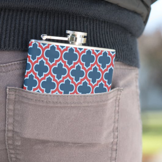 Blauw en Rood Marokkaans latwerk, Quatrefoil Heupfles (Voorbeeld)