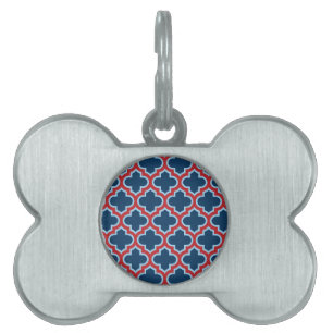 Blauw en Rood Marokkaans latwerk, Quatrefoil Huisdieren Naamplaatje