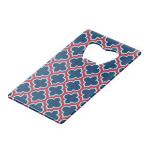 Blauw en Rood Marokkaans latwerk, Quatrefoil Kredietkaart Flessenopener