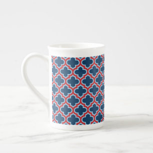 Blauw en Rood Marokkaans latwerk, Quatrefoil Porselein Kop