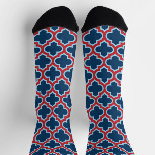 Blauw en Rood Marokkaans latwerk, Quatrefoil Sokken
