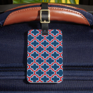Blauw en rood Marokkaans traliewerk, rooster, vier Bagagelabel