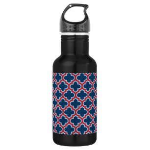Blauw en rood Marokkaans traliewerk, rooster, vier Waterfles