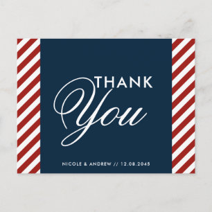 Blauw en rood Nautical Wedding Dank je Post Kaart