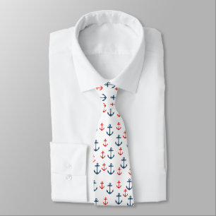 Blauw en rood Nautisch Anker Patroon Stropdas