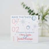 Blauw en rood opslaan Datum Fireworks Save The Date (Staand voorkant)