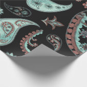 Blauw en rood paisleypatroon cadeaupapier (Hoek)