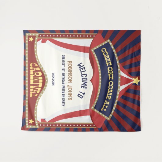 Blauw en Rood Retro Carnaval verjaardag Backdrops Wandkleed (Voorkant (horizontaal))