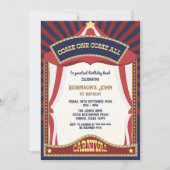 Blauw en Rood Retro Carnaval verjaardagsuitnodigin Kaart (Voorkant)