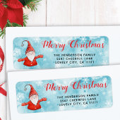 Blauw en rood Schattige Gnome Kerstadres Etiket