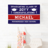 Blauw en rood School Kleuren Afstuderen Spandoek (Insitu)