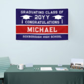 Blauw en rood School Kleuren Afstuderen Spandoek (Beurs)
