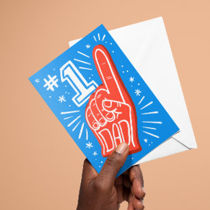 Blauw en Rood Schuimvinger Nummer 1 Papa Vaderdag Briefkaart