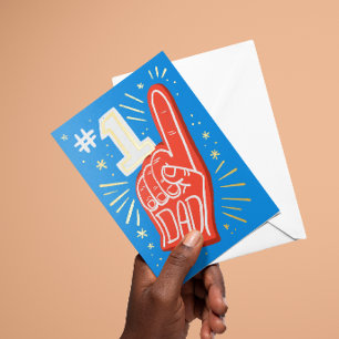 Blauw en Rood Schuimvinger Nummer 1 Papa Vaderdag Folie Wenskaart