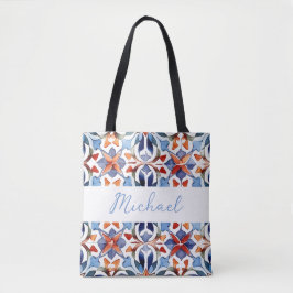 Blauw en rood Spaans bloementegel Draagtas