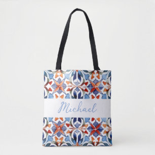 Blauw en rood Spaans bloementegel Draagtas