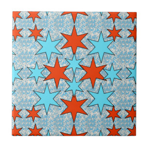 Blauw en rood Star-patroon Tegeltje