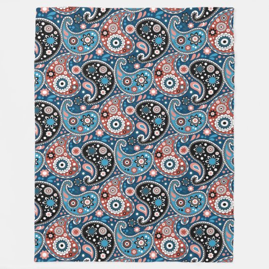 Blauw en rood traditioneel printpatroon fleece deken (Voorkant)