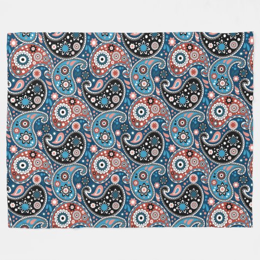 Blauw en rood traditioneel printpatroon fleece deken (Voorkant (Horizontaal))