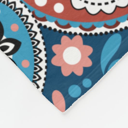 Blauw en rood traditioneel printpatroon fleece deken (Hoek)