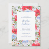 Blauw en rood Waterverf Bloemenfeest Uitnodiging (Voorkant)