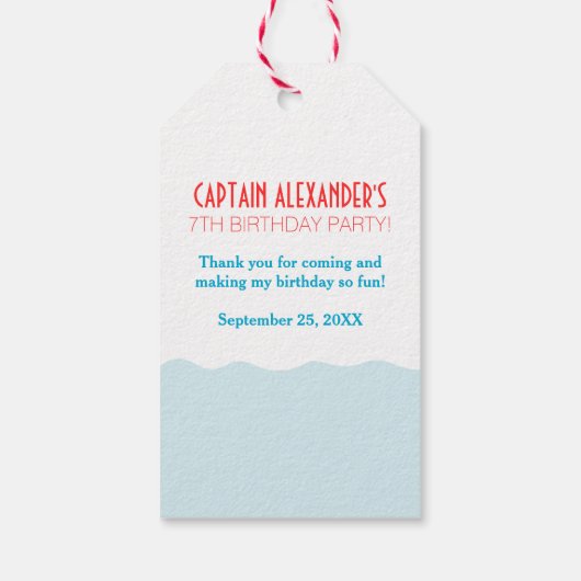 Blauw en Rood Zeilboot Nautisch Verjaardagsfeest Cadeaulabel (Achterkant)