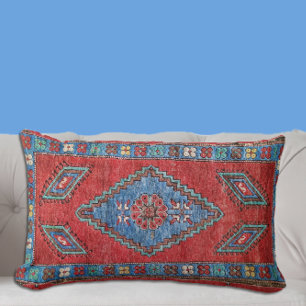 Blauw en Roos Antiek Turks-Oriental Rug Design Kussen