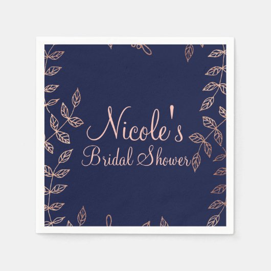 Blauw en Roos Glam Botanische Elegant Weddenschap Servet (Voorkant)