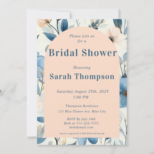 Blauw en Roos Waterverf Floral Vrijgezellenfeest Kaart (Voorkant)