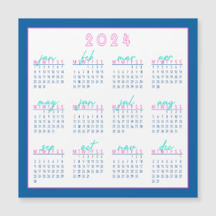 Blauw en Roze 2024 Maandag-Start Kalender Magneet