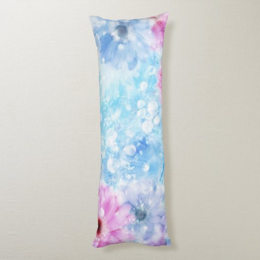  Blauw en Roze Abstracte Floral Lichaamskussen (Achterkant (Verticaal))