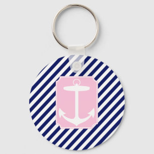 Blauw en roze anker sleutelhanger