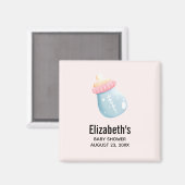 Blauw en roze Baby flesje bevestigen Datum opslaan Magneet (Voorkant / Achterkant)