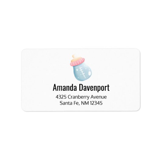 Blauw en roze Baby flesje Etiket (Voorkant)