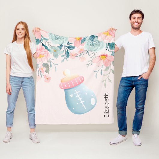 Blauw en roze Baby flesje Fleece Deken (In situ)