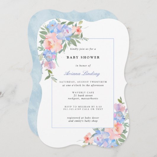 Blauw en roze Baby shower Kaart (Voorkant / Achterkant)