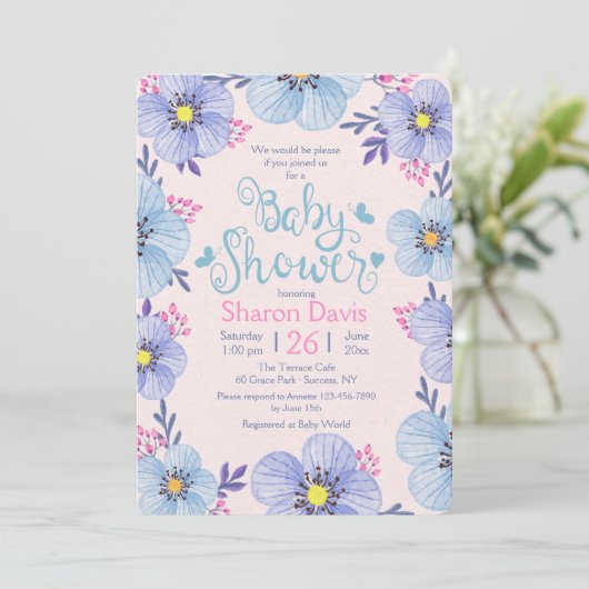 Blauw en roze Baby shower Kaart (Staand voorkant)