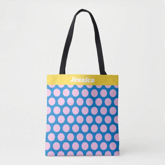 Blauw en roze Big Polka Dot Pattern gepersonalisee Draagtas (Voorkant)