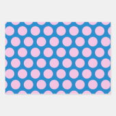 Blauw en roze Big Polka Dot Pattern Inpakpapier Vel (Voorkant)
