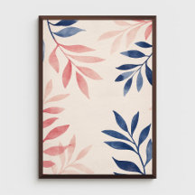 Blauw en roze bladeren patroon op pastel roze