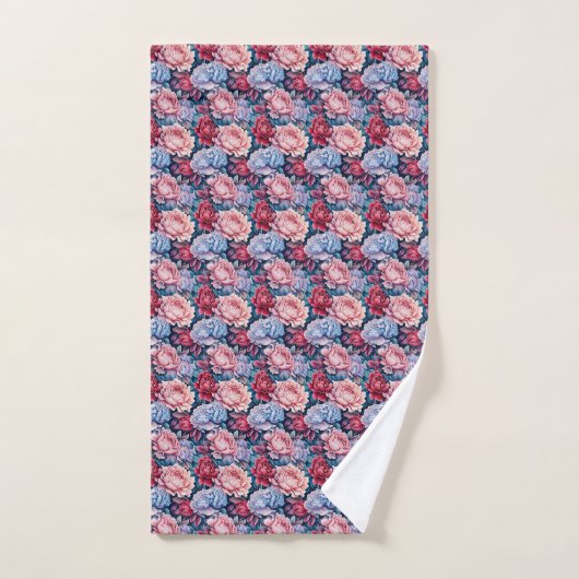 Blauw en roze bloemen bad handdoek (Handdoek)
