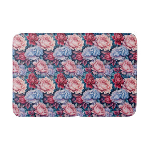 Blauw en roze bloemen badmat