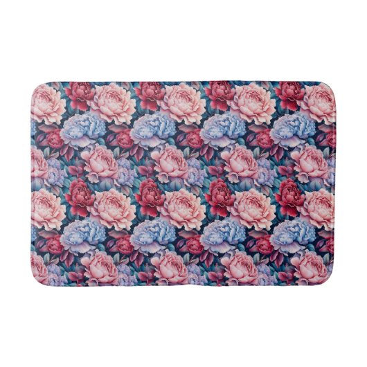 Blauw en roze bloemen badmat (Voorkant)