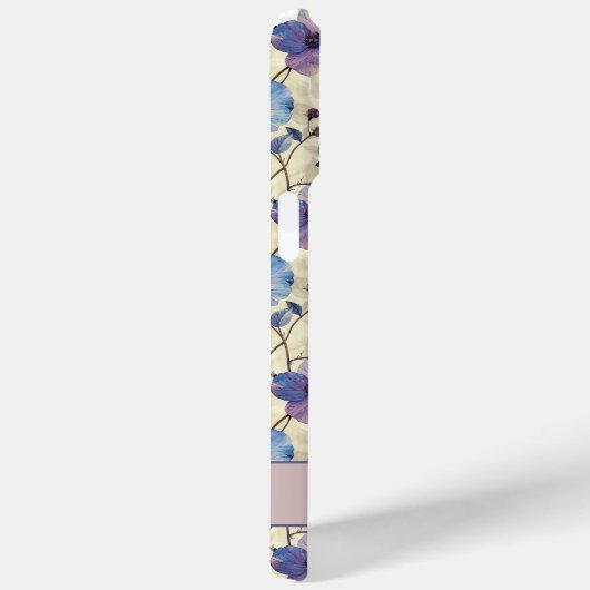 Blauw en Roze Bloemen iPhone Case Hoesje (Achterkant / Rechts)