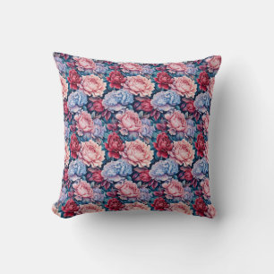 Blauw en roze bloemen kussen