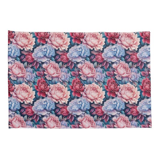 Blauw en roze bloemen kussensloop (Achterkant-Rechts)