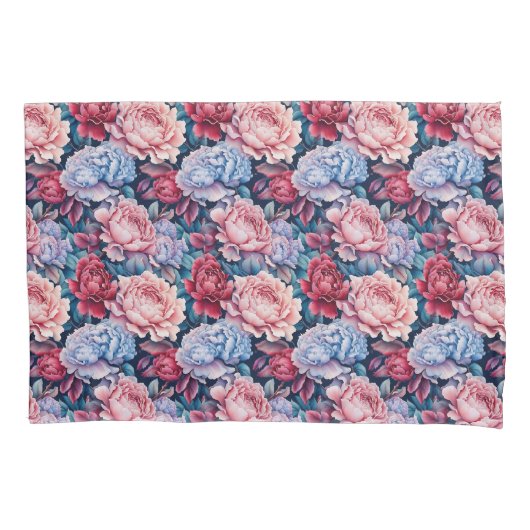 Blauw en roze bloemen kussensloop (Voorkant-Links)